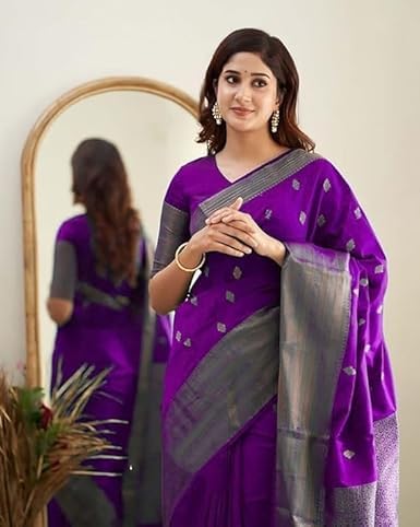 C J Enterprise Women's Pure Soft Kanjivaram Cotton Silk Saree Banarasi Style With Blouse Piece for Wedding (Diamond-Butti) - Image 6