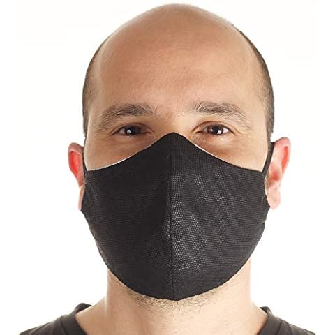 Set of 3 Made in Italy Masks. Exterior in water-repellent and breathable non-woven fabric. Cotton on the skin. Washable and Reusable Sizes Slim and Large - Unisex (L, Ears, Black) Cover
