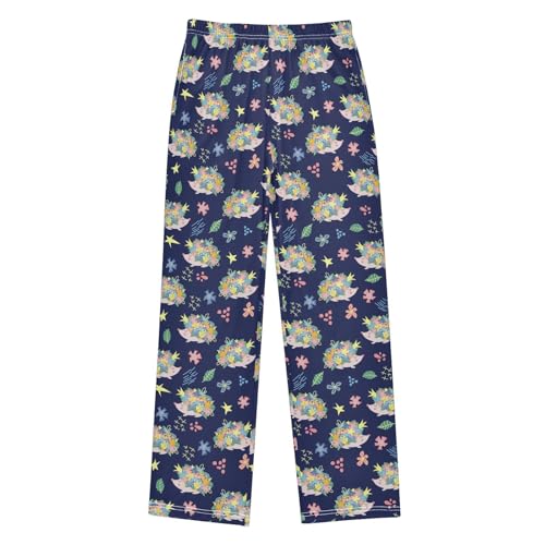 ZZXXB Hedgehog with Flowers Boys Long Pants Soft Trousers Elastic Waist Kids Lounge Bottoms with Pockets S-XL