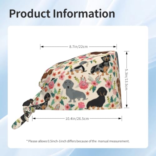 Image of Cute Pug Dog Print Working Cap Scrub Cap with Sweatband,Adjustable Fashion Bandage Tie Back Hat Headwear for Women Men