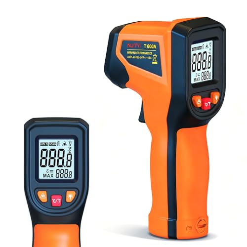 Uadme Thermomètre Infrarouge Laser, -50 ℃~600 ℃(-58°F ~ 1112°F) Pistolet de Température sans Contact, avec Eclairage LCD, Emissivité Réglable, pour Cuisine, Industrie, Barbecue (Pas pour l'homme)