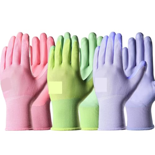 LCUVIMPEX Guantes de Trabajo de jardinería， 3 Pares de Guantes de jardinería Coloridos for Mujer for cavar, Plantar y desherbar(3 Pairs 3 Colors,M)