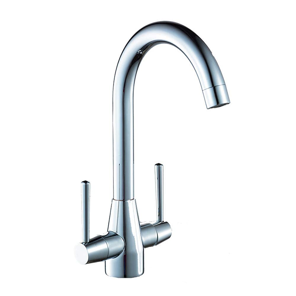 Zbbdfazd Modern Kitchen Mixer Tap, Dual Lever Heable Swivel Spout Sink Taps, Solid Brass Kitchen Faucet Monobloc, Chrome Kitchen Basin Tap With Hoses