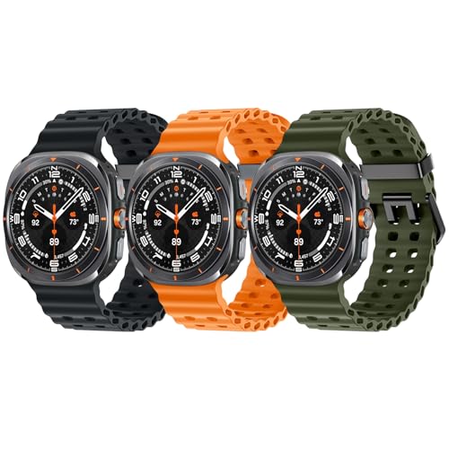 Getino Sport Ocean Band Compatible with Galaxy Watch Ultra Bands,Soft Breathable Waterproof Silicone Strap Accessories for Samsung Ultra Watch Band 47mm Men Women, 3 Pack