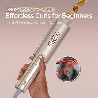 TYMO CurlPro Plus Hair Curler Automatic Rotating - Long Barrel Curling Wand for Long Hair, Ceramic Curling Iron for Women, Anti-Scald, Tangle-Free, 600M Ionic, Dual Voltage, UK Plug, Gold, 25 mm
