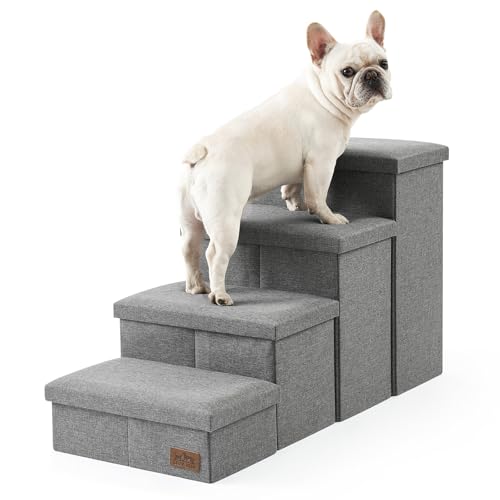 COZY KISS Hundetreppe für Kleine Hunde mit Stauraum, Breite Haustiertreppe Faltbare für Bett und Couch, Hunderampe mit Rutschfestem Boden, Lecksichere (Grau, 43x97x56cm, 4)