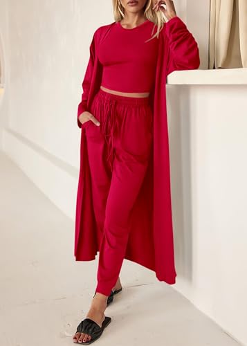 KIRUNDO 3 Piece Lounge Sets for Women Airport Travel Outfit(Red, M) - image 4