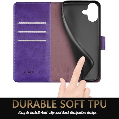 SUANPOT Compatible with iPhone 17 6.3" Wallet case with RFID Blocking Credit Card Holder,Flip Book PU Leather Protective Cover Women Men for Apple 17 Phone case Purple by SUANPOT - Used condition - Image 6