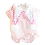 Dog Princess Dresses for Small Dogs Lolita Clothes Flower Bud Clown Striped Pointy Neck Dress Pet Girl Cute Thick Winter Coat Outfits Autumn Costumes (XL,Pink)