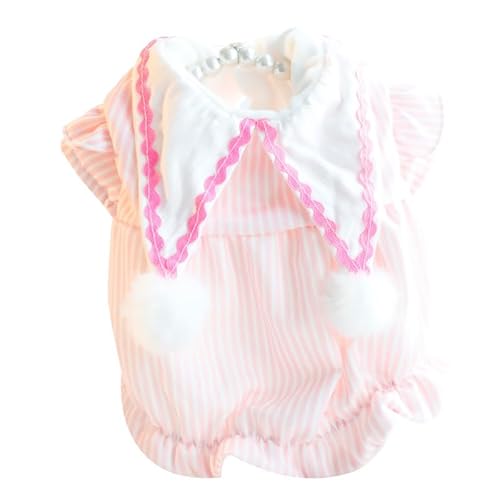 Dog Princess Dresses for Small Dogs Lolita Clothes Flower Bud Clown Striped Pointy Neck Dress Pet Girl Cute Thick Winter Coat Outfits Autumn Costumes (XL,Pink)