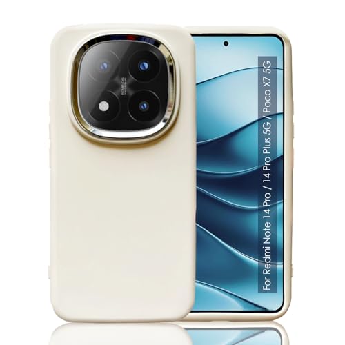 Image of KC Back Cover for Redmi Note 14 Pro 5G / 14 Pro Plus 5G - Electroplated Crome Metal Ring | Shockproof Soft Silicone | Full Camera Protection | Bumper Case (White)