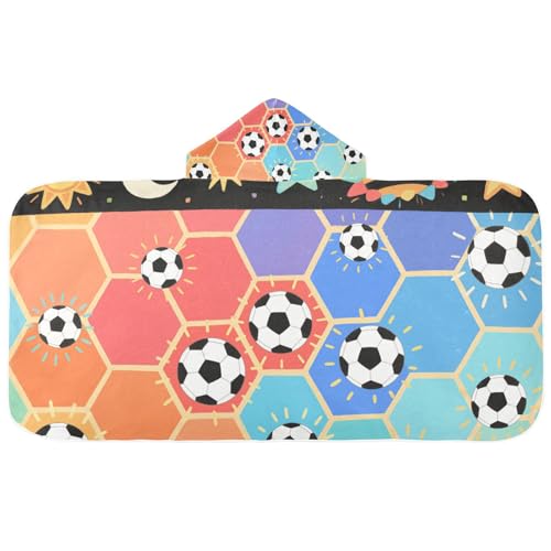 KLL Toalla de playa con capucha, diseño de dibujos animados, diseño hexagonal colorido, toalla de playa con capucha para niñas y niños, toalla de baño ligera para niños pequeños