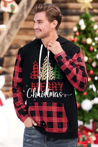 Arvilhill Men Ugly Christmas Hoodies Vintage Xmas Plaid Sweatshirt with Kangaroo Pocket (S-3XL) - Image 3