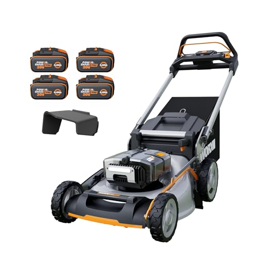 WORX Tondeuse à Gazon Brushless sans Fil 80V WG761E, jusqu'à 1000m² sur Une Charge diamètre de 51 cm, Sac de 70 L, Mulching, 7 Positions de Coupe, livrée...