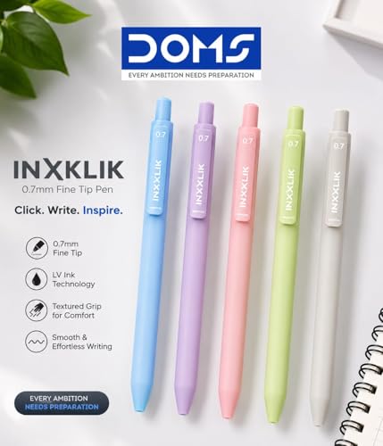 Image of Doms INXKLIK 0.7mm Ballpen Pack of 20 (Blue-15, Black-5)| Smooth Click, Non-Fading & Quick-Dry LV Ink Technology, Textured Grip For Smooth & Long Writing| 5 Vibrant Body Colours