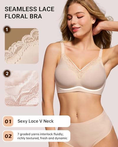HORISUN Wireless No Underwire Bra for Women V-Neck Lace Trim Seamless Bra | Supportive,Full Coverage T-Shirt Bras,Criss Cross Straps, Smoothing Back,Buttery Soft, Comfortable Bralettes - image 2