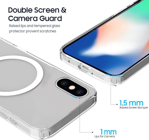 Image of Magnetic Silicone Case for iPhone X, iPhone Xs Compatible with MagSafe, Shockproof Phone Bumper Cover, Anti-Scratch Clear Back (Clear)