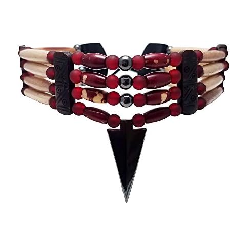 Local Bead Shop Handmade Traditional 4 Row Antiqued Buffalo Bone Hairpipe Tribal Choker Necklace with Arrowhead Pendant Cover