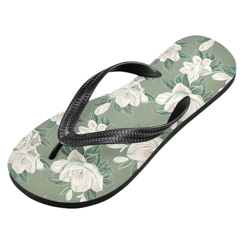 White Flower Leaves Flip Flops for Beach Thong Sandals Anti-slip Lightweight Shower Shoes for Indoor Outdoor House2