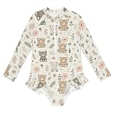 Mnsruu Lovely Bear Flowers Girls Long Sleeve Costumi da bagno con cerniera UPF 50+ Rashguard Costumi da bagno, multicolore, 11-12 Anni
