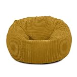 Bags of Beans Adult Corduroy Bean Bag Pre Filled - Comfortable Lounger Chair - Breathable Fabric Recliner Beanbag Seat for Living Room, Gaming and Bedroom Furniture 92(D) x92(W) x57(H) (Mustard)