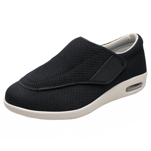 Zapatillas de deporte extra anchas para hombre, diabéticos, con cierre ajustable, ligeras, para pies hinchados, transpirables, para verano, Black, 45 EU