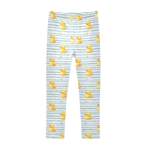 Cute Duck Blue Stripes Prints Girls Leggings Soft Comfortable Athletic Leggings Dancing Pants for 4-10 Years