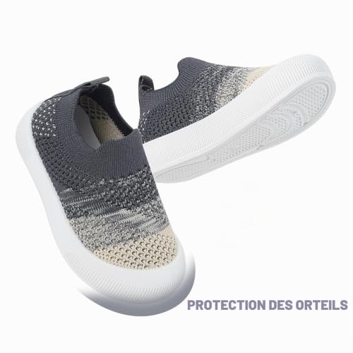 LACOFIA Chaussons Bébé Garçons Filles Respirants Chaussures Premier Pas Antidérapante avec Semelle Souple en Caoutchouc Gris 22/23 – vue 3