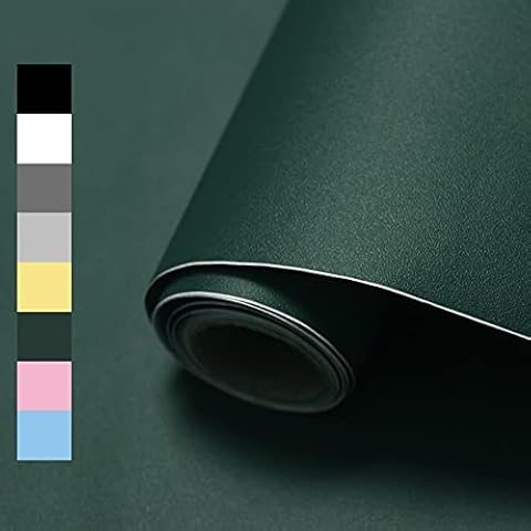 WADILE Peel and Stick Wallpaper 23.6in * 393.7in, Solid Color Contact Paper Waterproof, Vinyl Colored Wall Paper Self Adhesive, Textured Wallpaper Removable for Cabinets/Countertop, Dark Green Cover