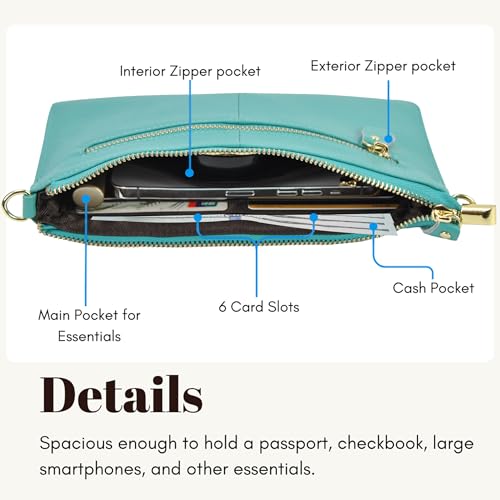 NGIL Women Genuine Leather Crossbody Wristlet, Women's Handbag, Chic Shoulder Bag Small Wristlet Wallet, Golden Accent Zipper3