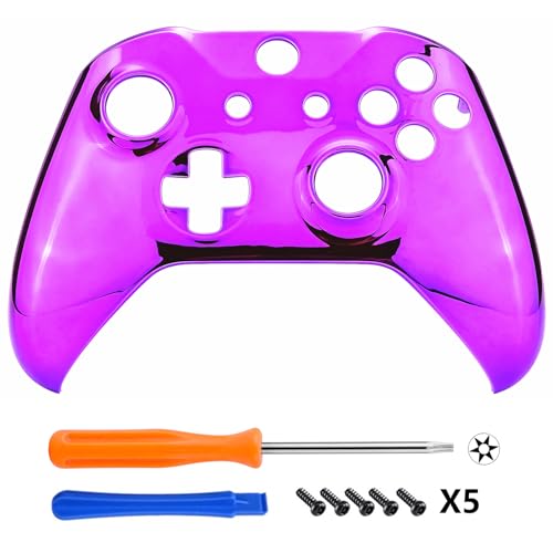 Image of eXtremeRate Chrome Purple Edition Front Housing Shell for Xbox One Wireless Controller Model 1708, Replacement Custom Faceplate Cover for Xbox One S & X Controller