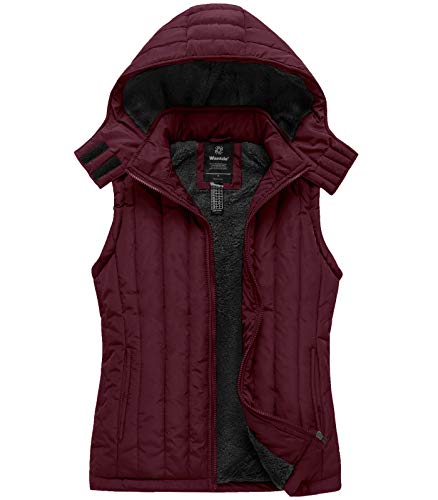 Wantdo Women's Thicken Padding Vest Detachable Hooded Puffer Vest Wine Red S