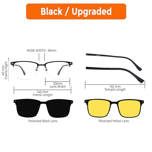 Image of HASHTAG EYEWEAR Women Spectacle Frame & Magnetic Lens |3 in 1 Clip on Magnetic Polarized Lens with Metal Frame|Non-Spring Hinges |Trendy & Stylish Attachment Goggles for Female- Frame Colour - Black