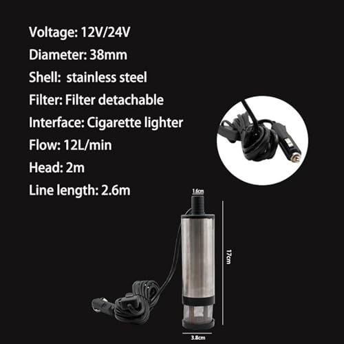 Bomba Sumergible Eléctrica DC para Bombeo de Diesel, Agua y Combustible, Bomba de Succión de Aceite, 12/32 l/min, 38/51MM, 12/24 V miniatura 2