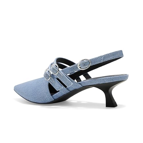 Arromic Women's Kitten Heels Two-Strap Mary Jane Slingback Pointed Toe Pumps Low Heel Ankle Strap Dress Shoes for Work, Wedding, and Formal Occasions4