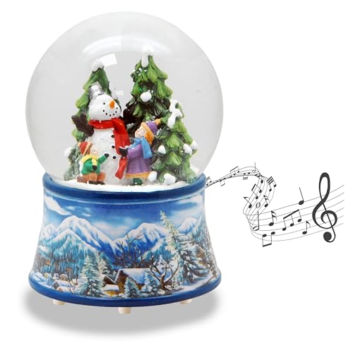 Schneekugel Weihnachten Spieluhr | 2 Kinder Bauen Schneemann | Sockel...