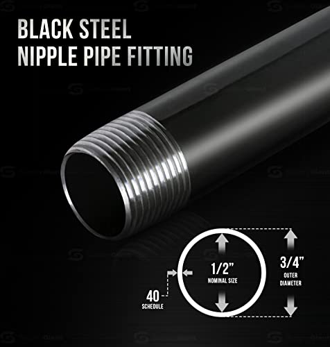 12-Inch-Black-Pipe-Assortment-Heavy-Duty-Malleable-Threaded-Nipples-Steel-Pipe-Fittings-Great-For-DIY-Vintage-Shelving-Projects-Includes-6-of-Each-Size-1-6-Inches-66-Pieces-in-Total