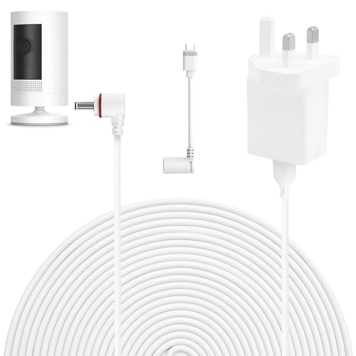 7.6m/25ft Power Cable and Adapter Compatible with Ring Spotlight Cam Plus/Pro and Stick Up Cam. Battery Charging Cable for Ring Weatherproof Power Plug and USB-C Charging Cable