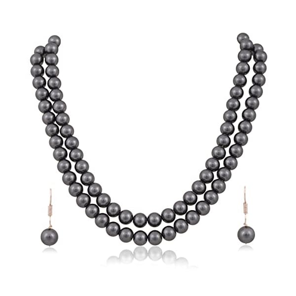 Ratnavali Jewels Imitation Pearl 10MM Bead Size Double Strand Necklace Pearl Moti Mala Jewellery Set with Earrings for Women Girls