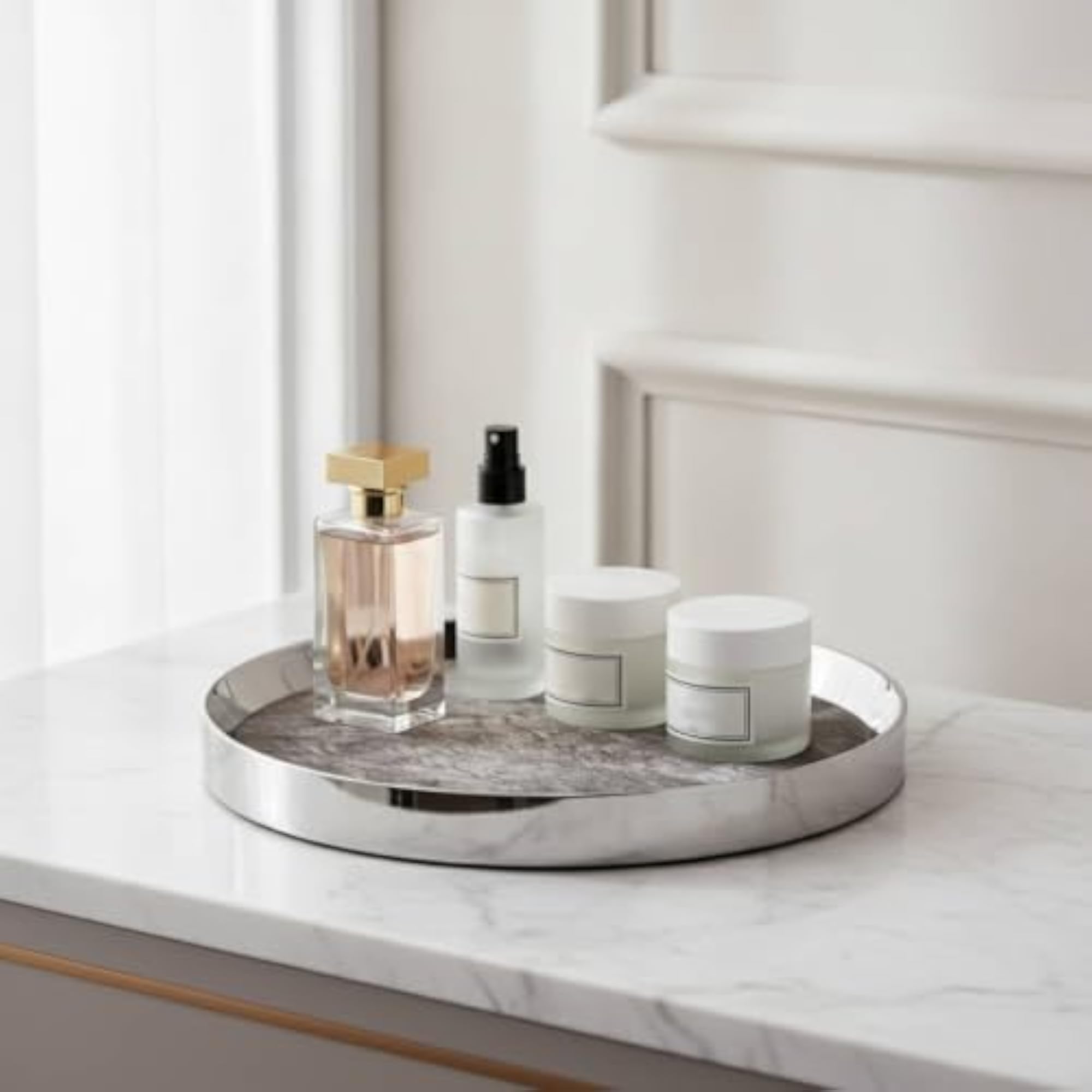Decorative Stainless Steel Tray, Polished Metal Design