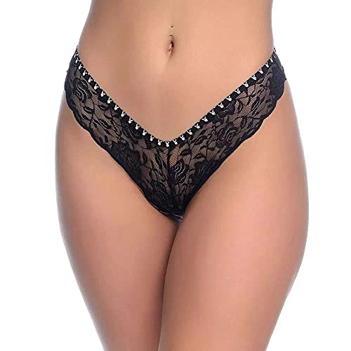 PATITEX LINGERIE - Calcinha Fio Dental Em Renda Playboy Tamanho Único Preto REF:267