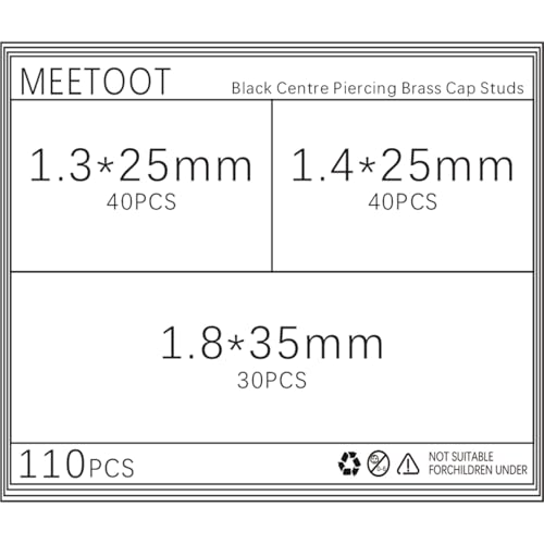 Image of MEETOOT 110PCS 3 Size Black Centre Piercing Brass Cap Studs Picture Hanging Pegs Wall Decorative Nail Hardware Hook Nail for Fixing Hook Coat Hanger Kitchen Tool Keychain