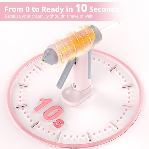 Image of Cordless Hot Glue Gun, 4V 10s Fast Preheat, USB-C, 2000mAh Battery with Indicator, Smart Temp Control, Anti-Drip, Auto-Off, 30x7mm Glue Sticks, DIY Crafts, Home Repair, School Project (Light pink)