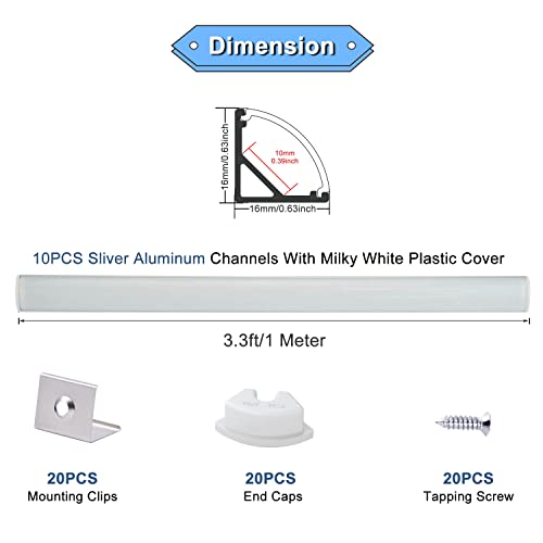 Image of VST 10pack 3.3ft LED Channel, V Shape Led Diffuser Channel, LED Aluminum Channel System with Milky Cover, End Caps and Mounting Clips, Aluminum Profile for LED Strip Light Very Easy Installation