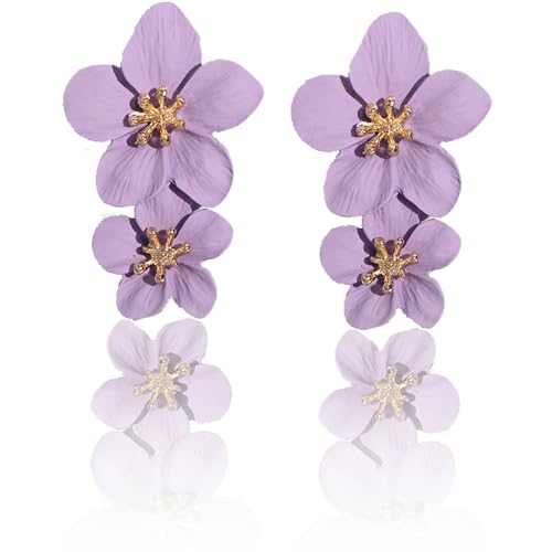 Pendientes largos de doble capa para mujer, estilo bohemio, diseño de flores, color negro, color negro, talla única, Metal, Sin piedra preciosa