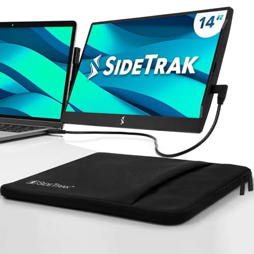 Image of SideTrak Swivel 14 inch Attachable Portable Monitor Extender, FHD TFT Laptop Dual Screen with Kickstand + Unique Swivel Hinge, Compatible with Mac, PC, Chrome, Powered by USB or Mini HDMI Port (With Case)