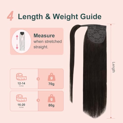 Image of Easyouth Pony Tail Extensions Dark Brown, 20 Inch 80G Ponytail Extension Human Hair, Brown Real Hair Ponytail Extension, Natural Wrap around Ponytail Hair Soft Straight for Women Party Wear