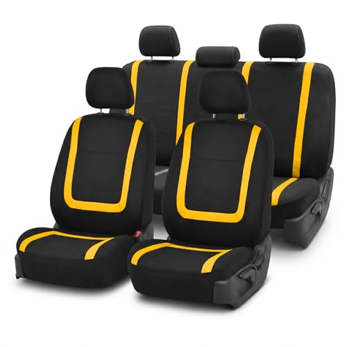 Image of FH Group Car Seat Covers Full Set Cloth - Universal Fit Automotive Seat Covers, Low Back Front Seat Covers, Solid Back Seat Cover, Washable Car Seat Cover for SUV, Sedan and Van Yellow
