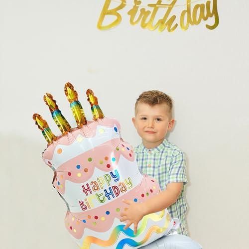 Image of 2pcs Happy Birthday Cake Foil Balloons, Self-Standing 35 inch Pink Large Mylar Birthday Balloons for Girls Boys Kids Baby Shower Party Decorations