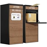Package Delivery Box for Outside, 41.7” Large Parcel Drop Box with Woodgrain Finish, Anti-Theft & Waterproof Outdoor Package Lock Box for Porch, Yard, Home – Heavy Duty Steel Construction